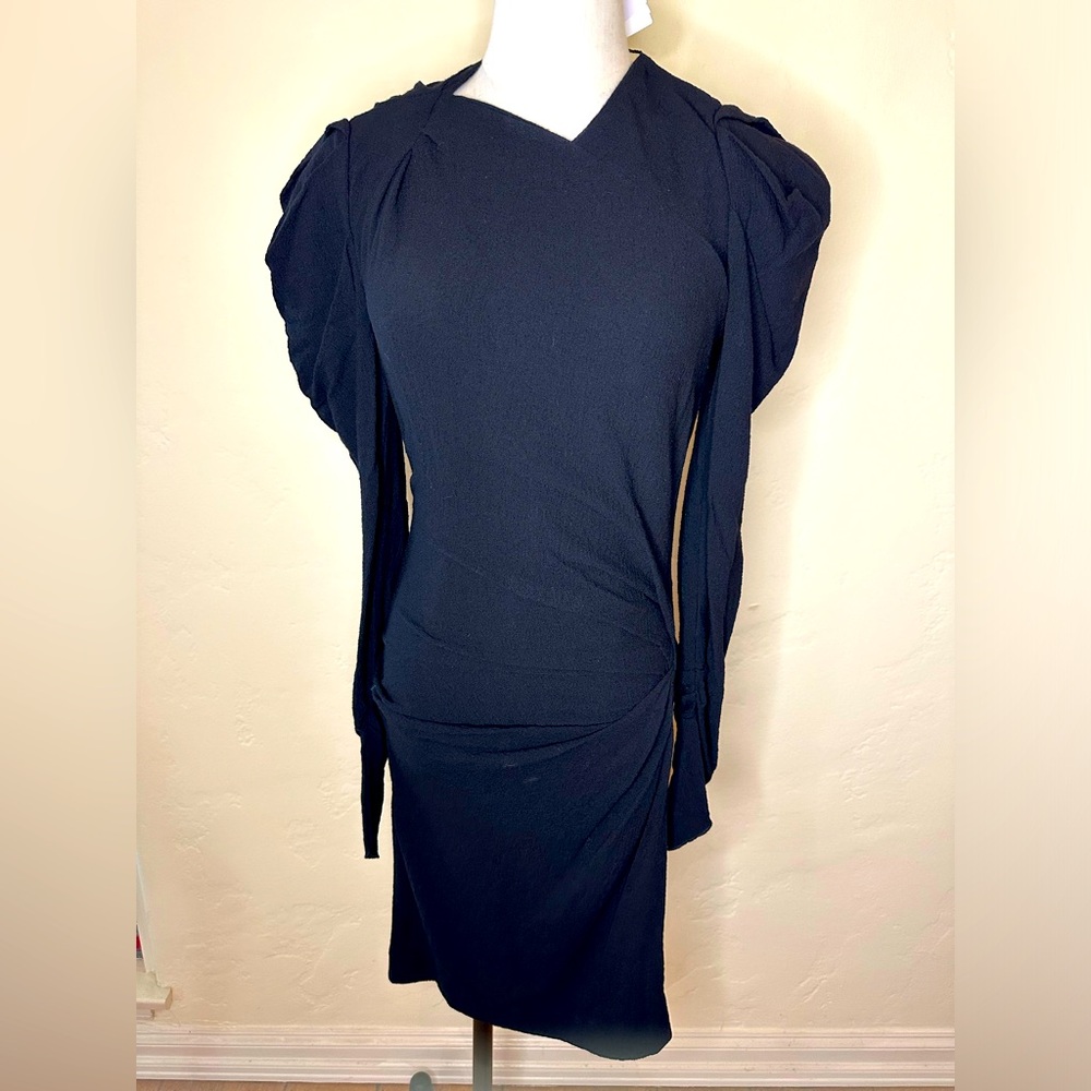 Isabel Marant “Abeni” black crepe ruched long sleeve dress Size 34 (US 2)